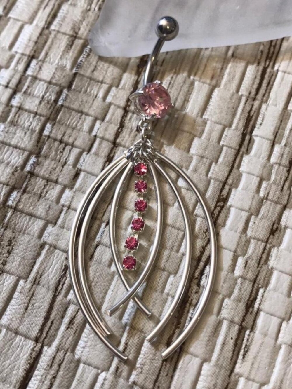 Pink gem dangle belly button ring navel ring piercing 14 G new surgical steel